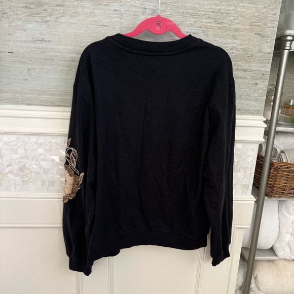 NWT new XL can fit large Anthropologie floral appliqué sweatshirt black sweater - Picture 10 of 15